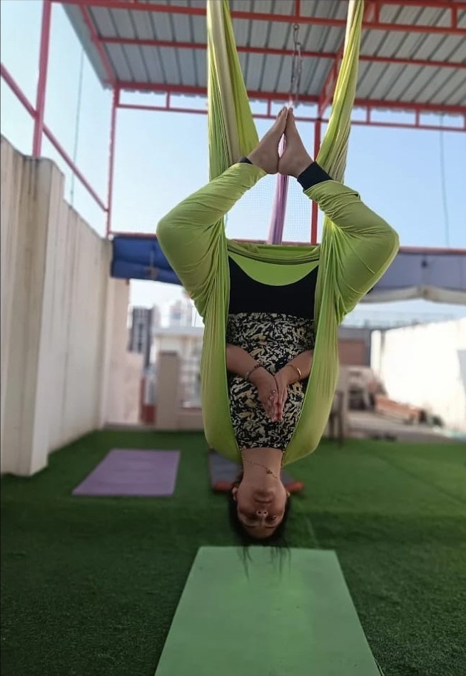 Aerial yoga practice at Yoga with Morningstar